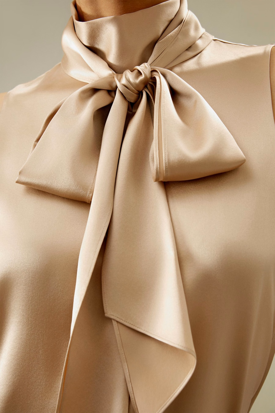 Sleeveless Tie-Neck Silk Blouse