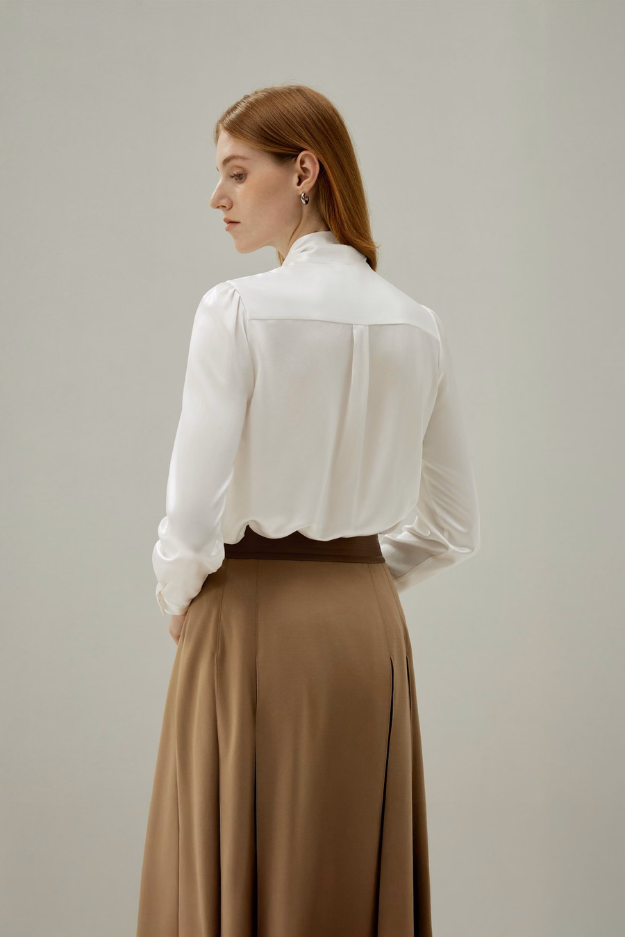 Women Bow-tie Neck Silk Blouse
