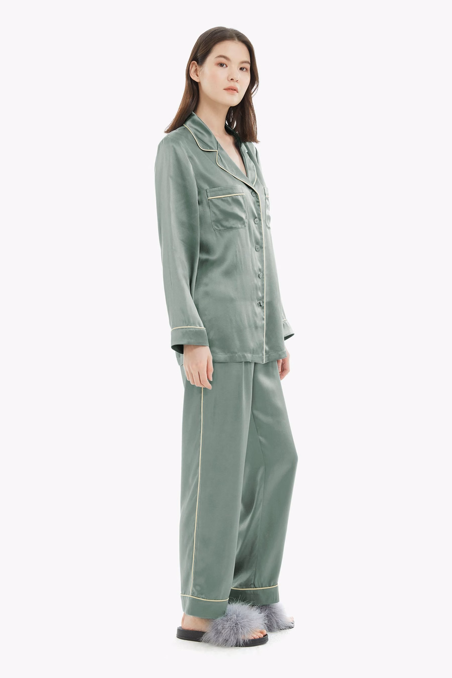 Gold Piping Silk Pajamas Set