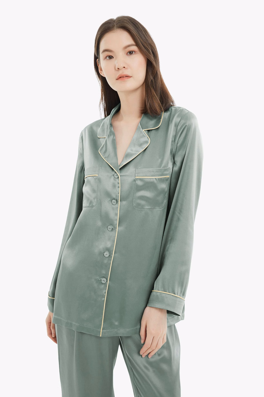 Gold Piping Silk Pajamas Set