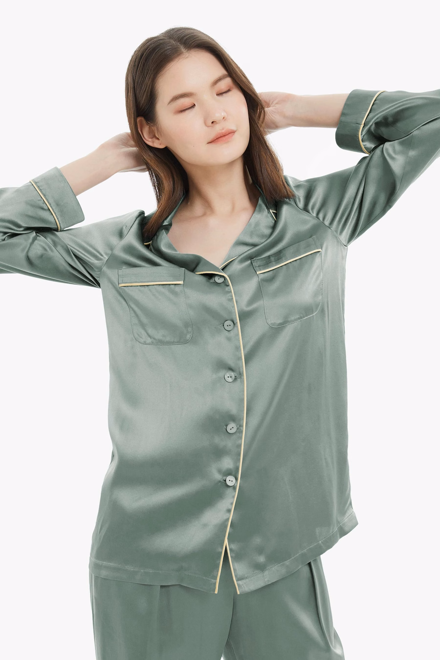 Gold Piping Silk Pajamas Set