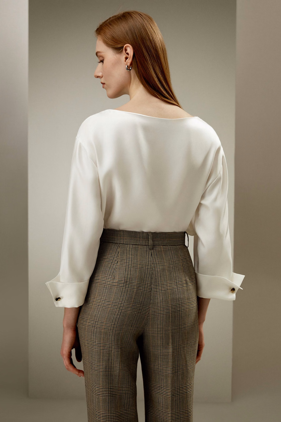 Silk Twill Blouse with Boat Neckline