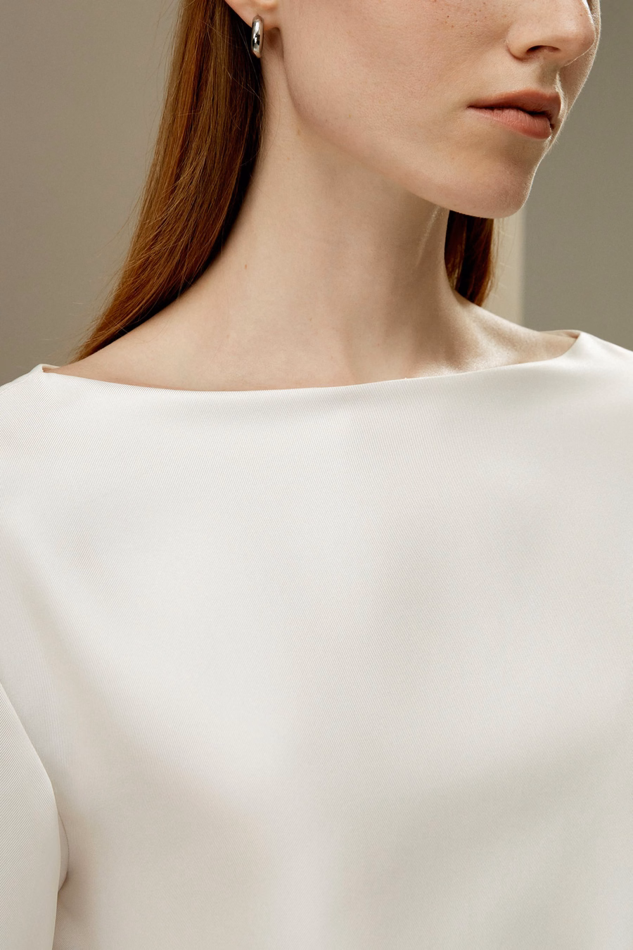 Silk Twill Blouse with Boat Neckline