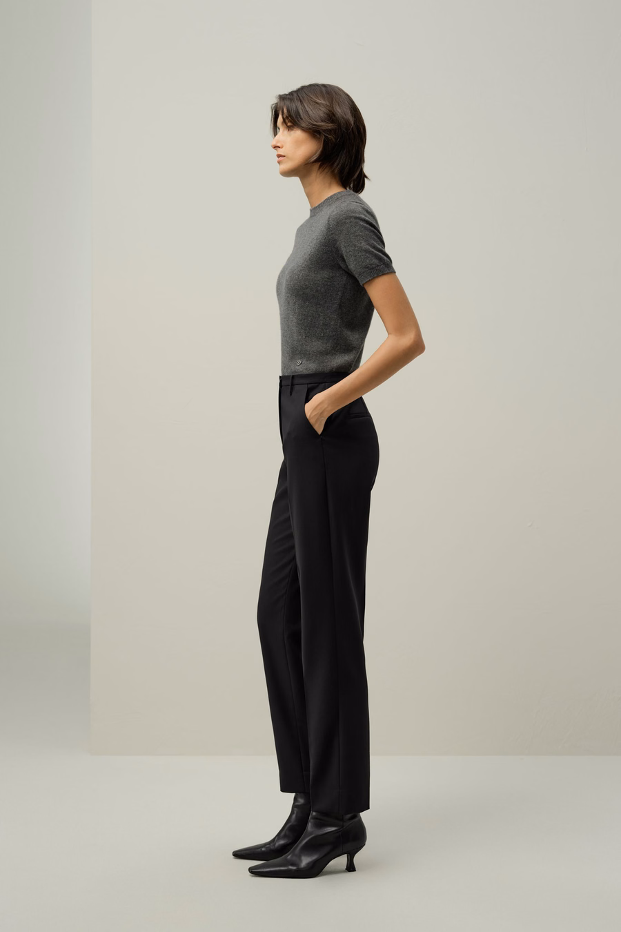 Basic silk-wool blend slim fit trousers