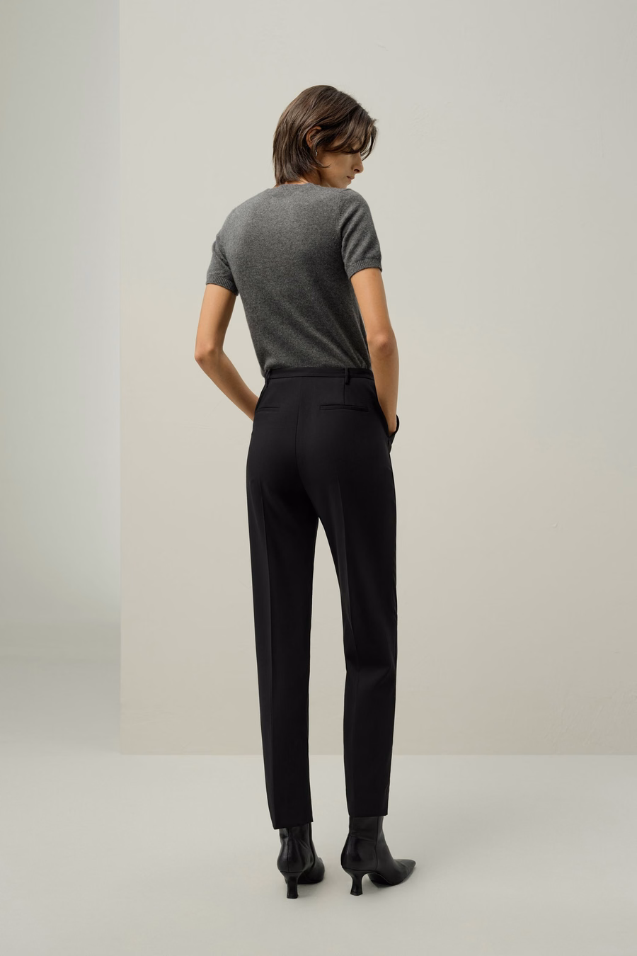 Basic silk-wool blend slim fit trousers