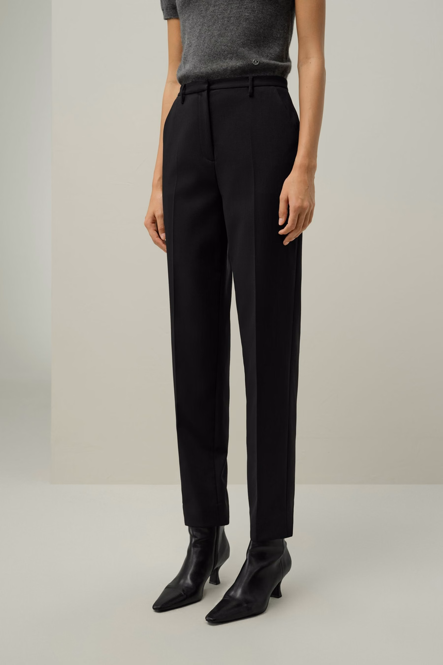 Basic silk-wool blend slim fit trousers