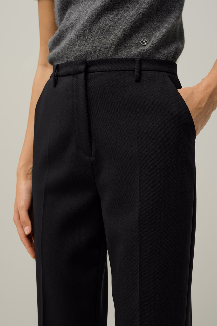 Basic silk-wool blend slim fit trousers