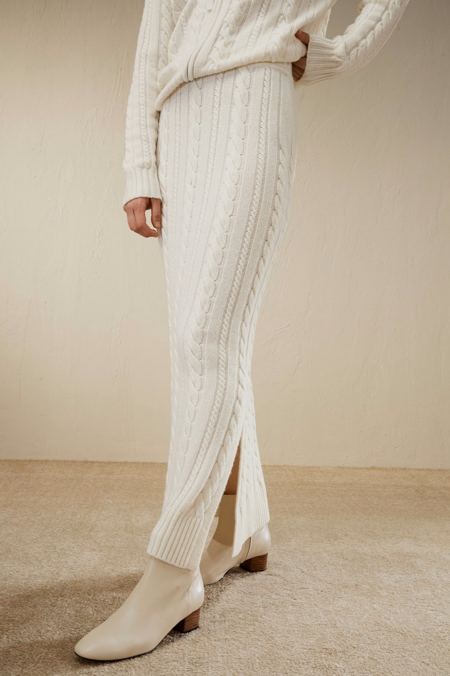 Cable Knit Wool Maxi Skirt