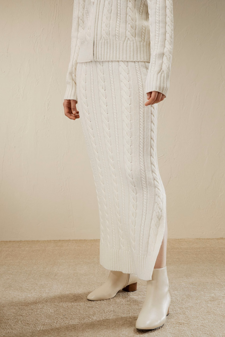 Cable Knit Wool Maxi Skirt