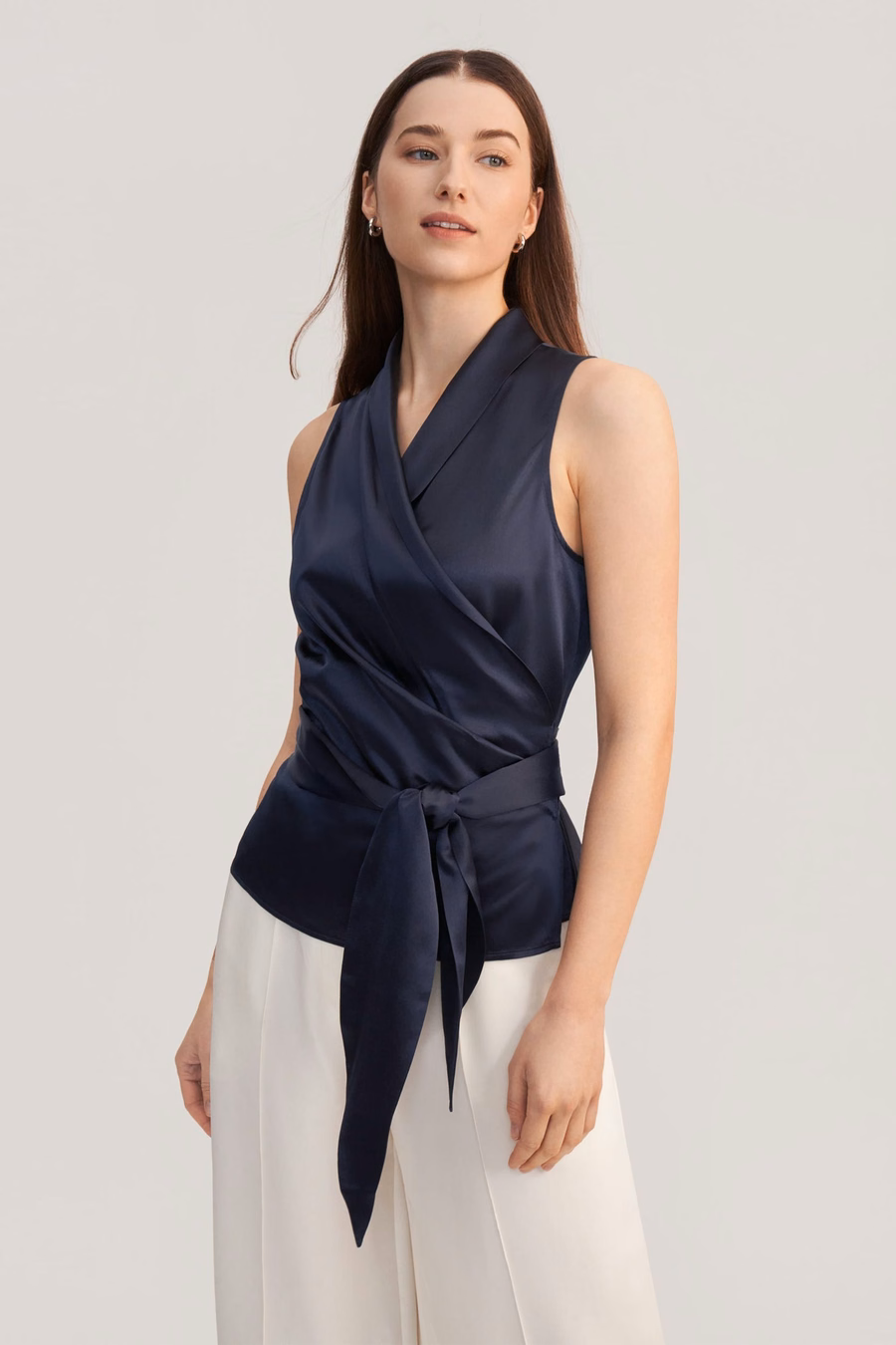 Women Elegant Silk Wrap Blouse