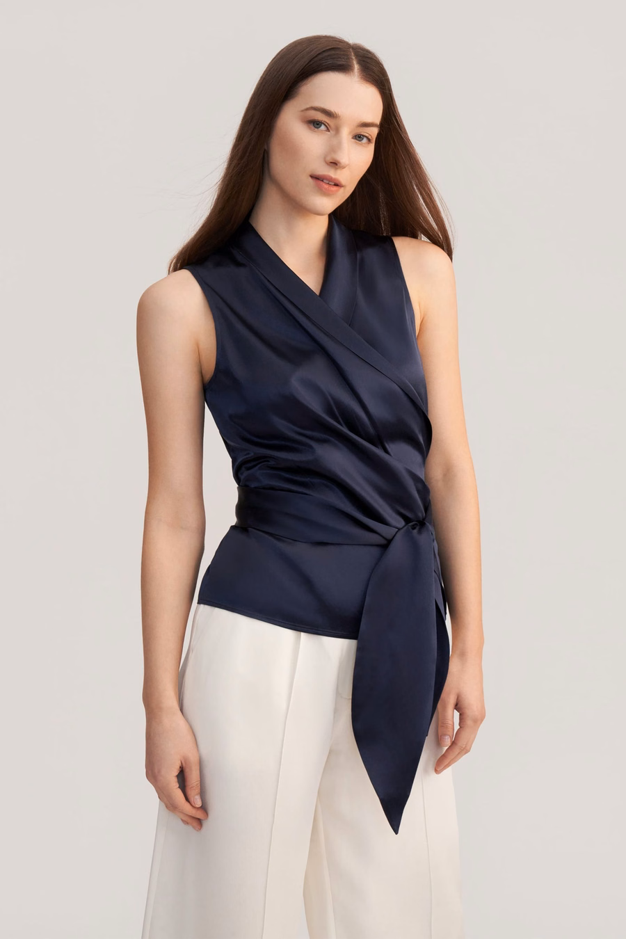 Women Elegant Silk Wrap Blouse