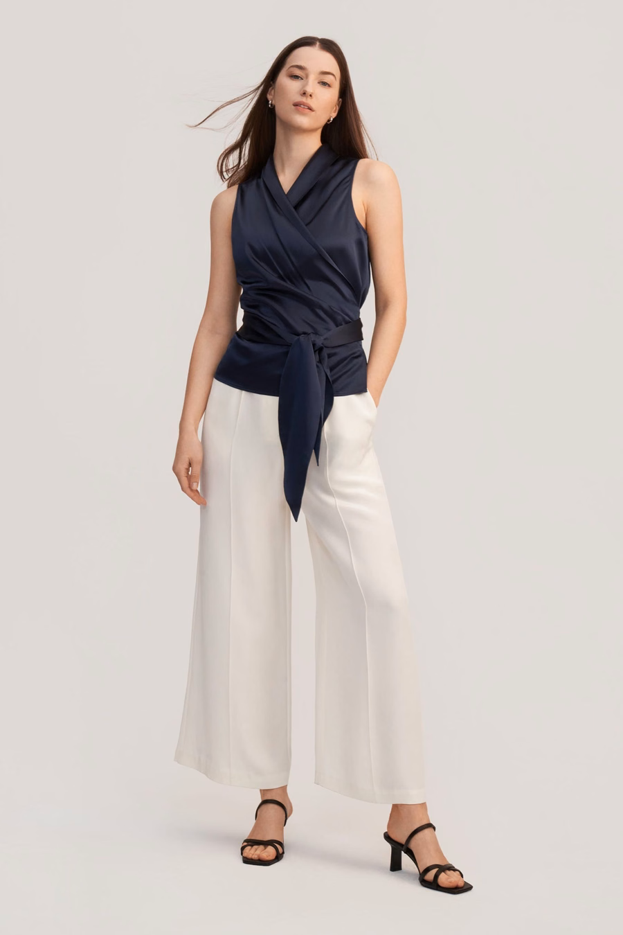 Women Elegant Silk Wrap Blouse