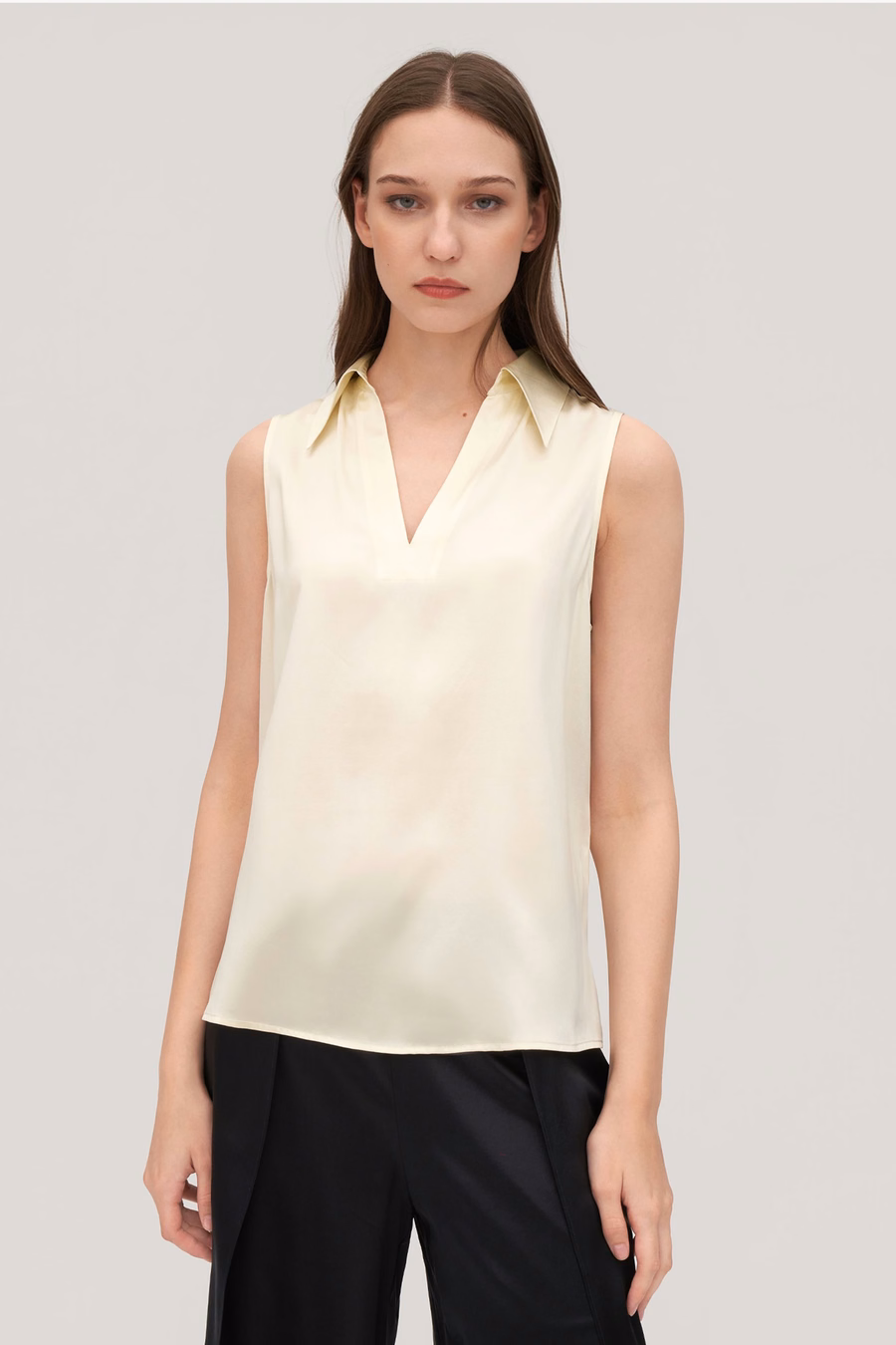 V-Neck Sleeveless Silk Violet Shirt For Women