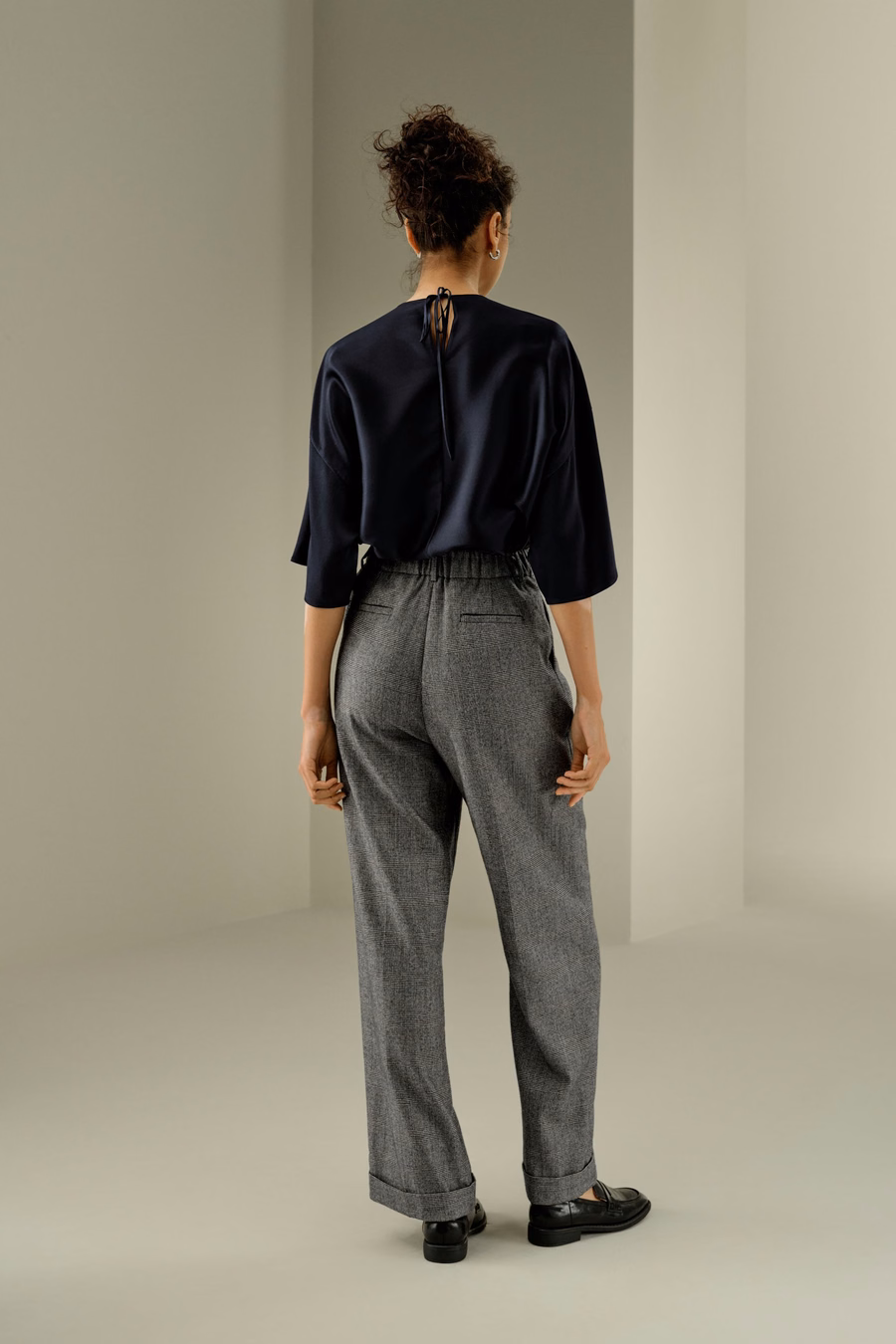 Wide leg wool-flannel suit trousers