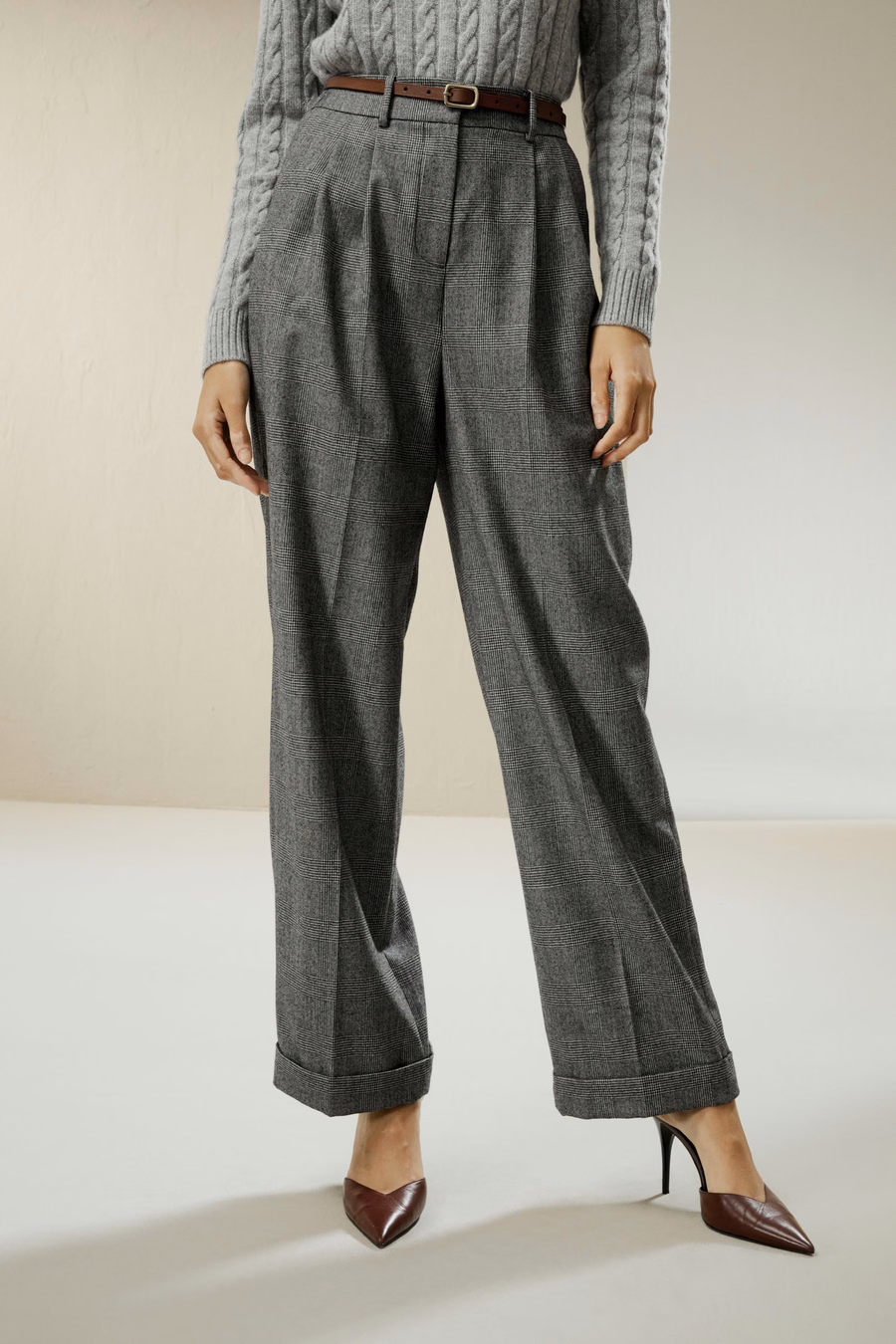 Wide leg wool-flannel suit trousers