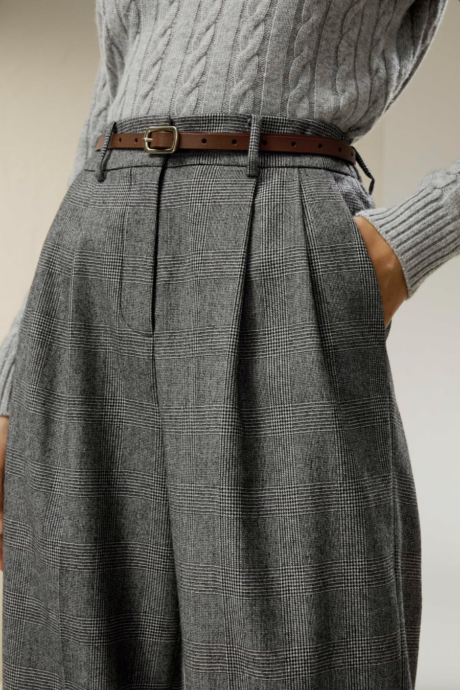 Wide leg wool-flannel suit trousers