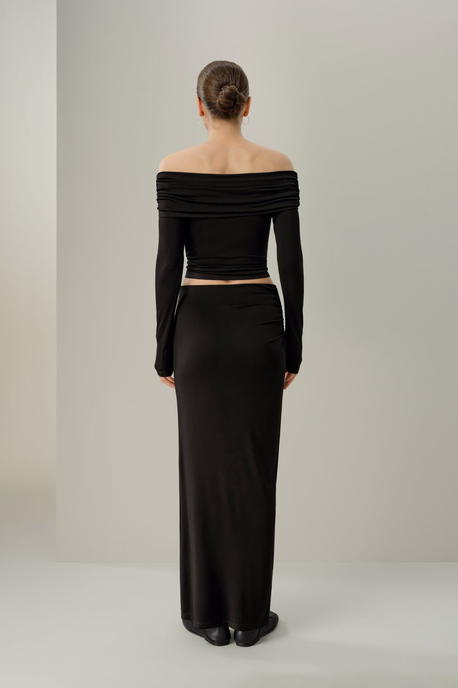 Silk Breeze Jersey Off-Shoulder Long Sleeve Top