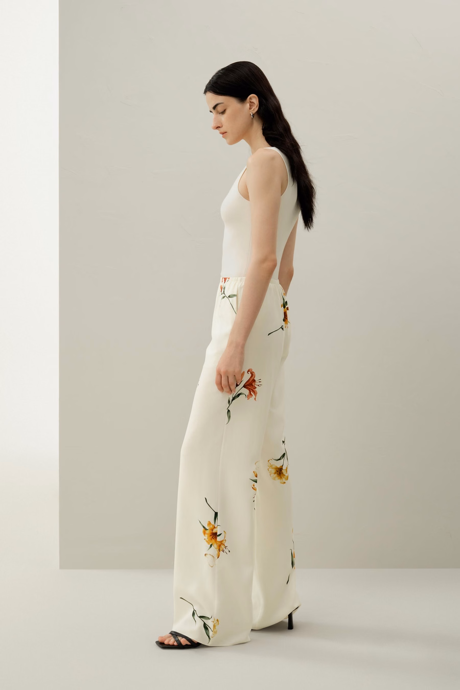 Lily print silk pull-on pant